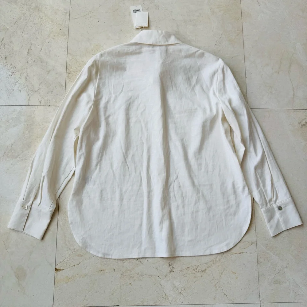 Vince Classic White linen blend Button-Up Shirt size M - Picture 8 of 16
